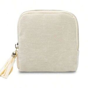 Ivory Velvet Zipper Pouch Bag with Tassel